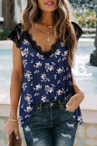 Blue Eyelash V Neck Floral Tank