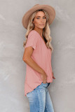 Pink Short Sleeves Drape Knit Top