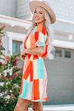 Multicolor Color Block Ruffled Elastic Waist Mini Dress