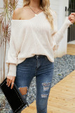 V Neck Long Sleeve Cable Knit Sweater