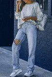 Crossover Waist Ripped Stretch Jeans Pants Unishe Wholesale
