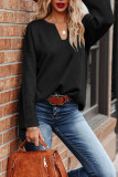 Cut V Neck Roll Up Cuff Knit Sweaterrs