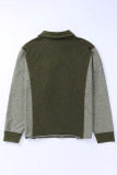 Green Patchwork Button Down Neckline Hoodie