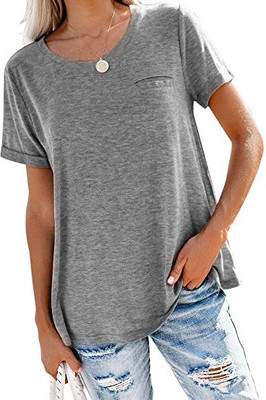 Gray Round Neck Pocket T-shirts