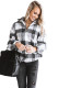 White Plaid Zipper Stand Collar Sherpa Pullover Sweatshirt