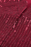 Red V Neck Bodycon Sequin Dress