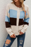 Front Open Button Colorblock Knitting Cardigan