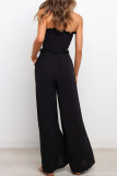 Black Smocked Bandeau Wide Leg Jumpsuit