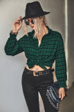 Smocked Cuff Plaid Open Button Long Sleeves Shirts