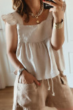 Khaki Flutter Shoulder Babydoll Top