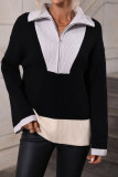Half Zipper Color Block Pullover Sweaters