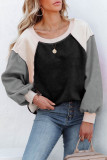 Gray Colorblock Long Sleeve Pullover Fleece Sweatshirt