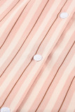Pink Striped Buttons Closure Long Sleeve Shirt