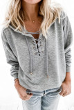 Grey Casual Solid Color Lace-up Hoodie