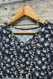 Colorblock Contrast Floral Print Pleated Top