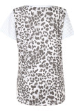 Leopard Stripe Print Splicing Lace Pocket Top