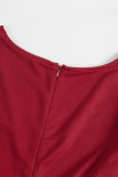 Wine Red Long Sleeve V Neck Twist Front Slit Long Dress