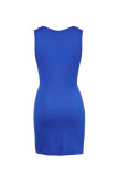 Blue Crew Neck Sleeveless Twist Hollow-out Bodycon Mini Dress