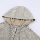 Heathered Print Button Snap Neck Pullover Hoodie
