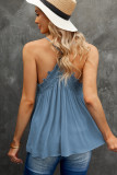 Sky Blue Lace Splicing Ruffled V Neck Cami Top