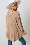 Brown Seamed Loose Fit V Neck Long Sleeve Top