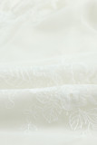 White Solid Color Crewneck Lace Mesh Ruffle Top