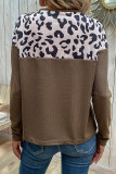 Leopard Patchwork Knitting Henley Top