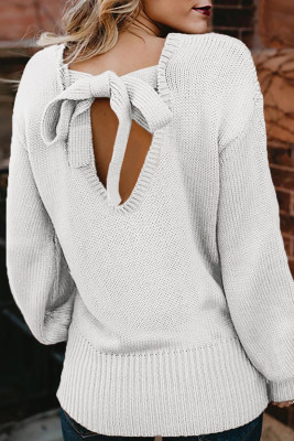 White Hollow-out Back Sweater with Tie