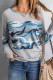 Gray Camo Print Splicing Waffle Knit Long Sleeve Top with Thumb Hole
