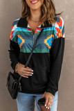 Aztec Print Atop Black Pullover Sweatshirt