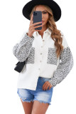 White Contrast Leopard Denim Jacket
