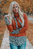 Leopard Patchwork Cowl Neck Knit Top