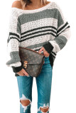 Gray Loose Fit Striped Pattern Sweater