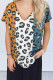 Leopard Color Block V-Neck Tee