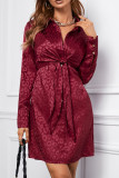 Red Leopard Print Tie Knot Satin Mini Dress