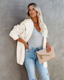 Hooded Plush Wool Coat With Pockets