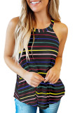 Colorful Striped Halter Black Tank
