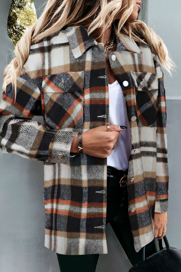 Blue Geometric Plaid Print Pocketed Shirt