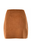Scallop Edge Buttons Suede Skirt
