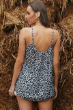 Leopard Print Spaghetti Strap Pleated Flowing Tank Top