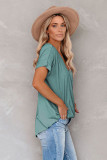Green Short Sleeves Drape Knit Top