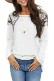 White Long Sleeve Top With Leopard Snakeskin Print