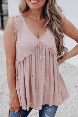 Pink Foil Splatter Drops Ruffled Flowy Tank