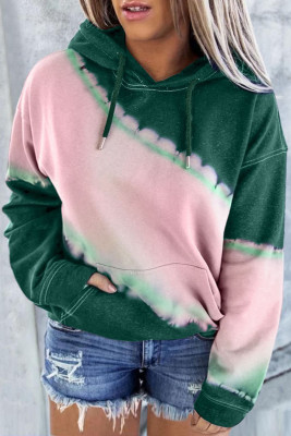Green Tie Dyed Color Block Plus Size Hoodie