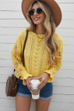 Yellow Crochet Lace Pointelle Knit Sweater