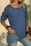 Blue Casual Striped Color-Block Crew Neck Shirt
