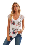 White Eyelash V Neck Floral Tank