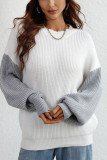 Color Block Plain Loose Pullover Sweaters