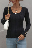 Button Sleeves Square Neck Knit Sweaters