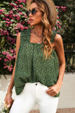 Green Floral Ruffled Straps Flowy Tank Top